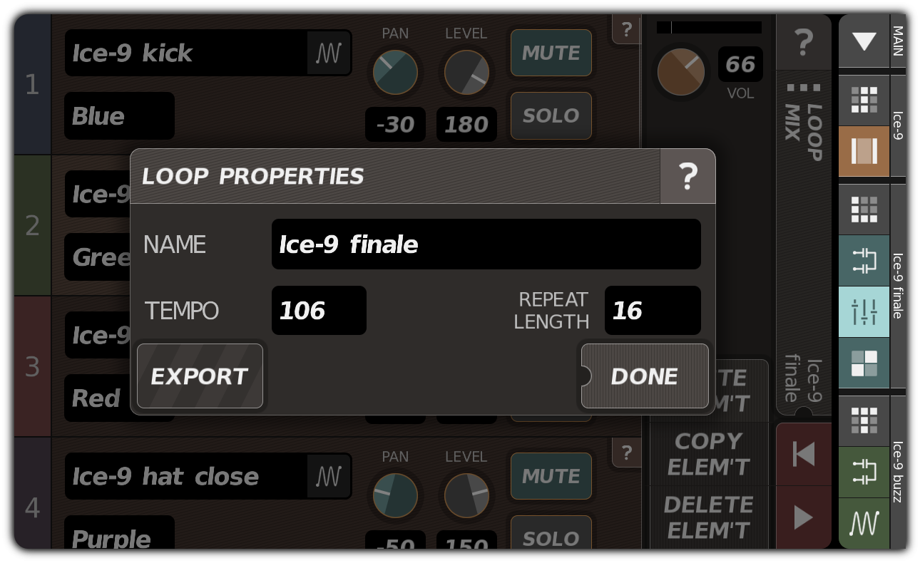 LOOP PROPERTIES dialog