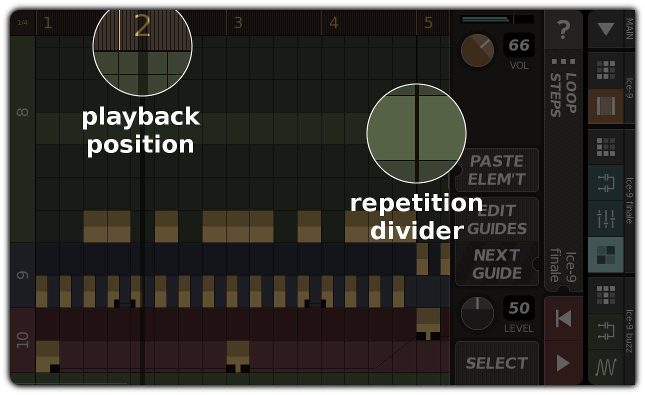 LOOP STEPS dialog with notes