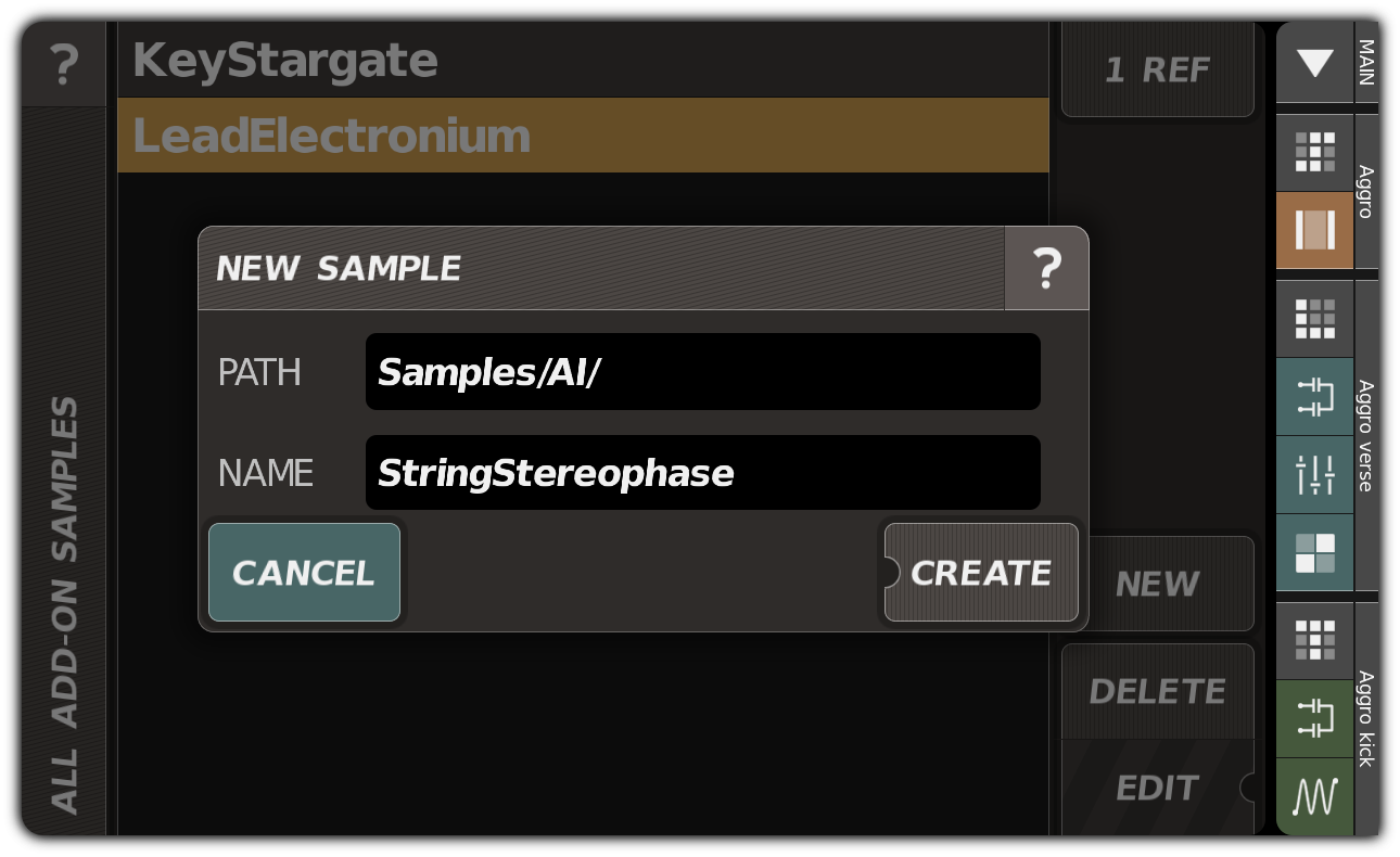 NEW SAMPLE dialog