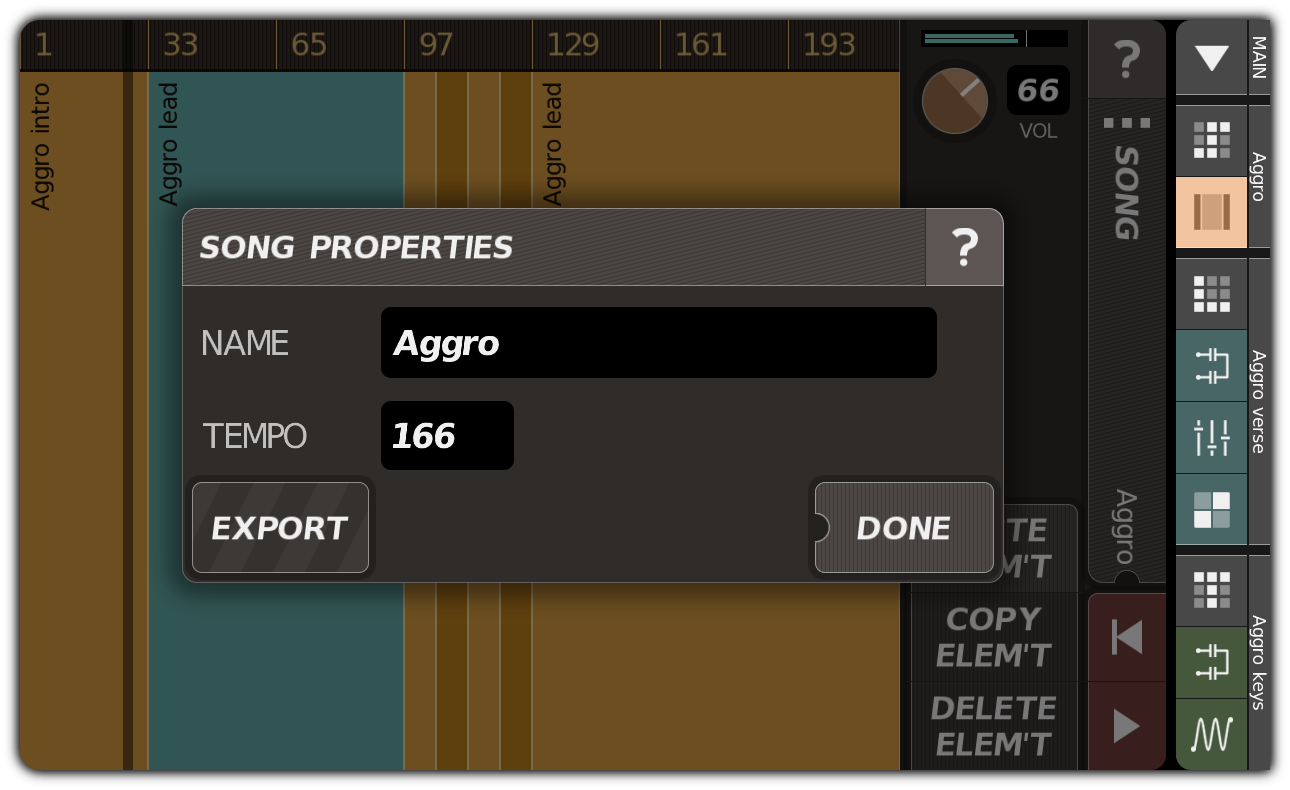 SONG PROPERTIES dialog