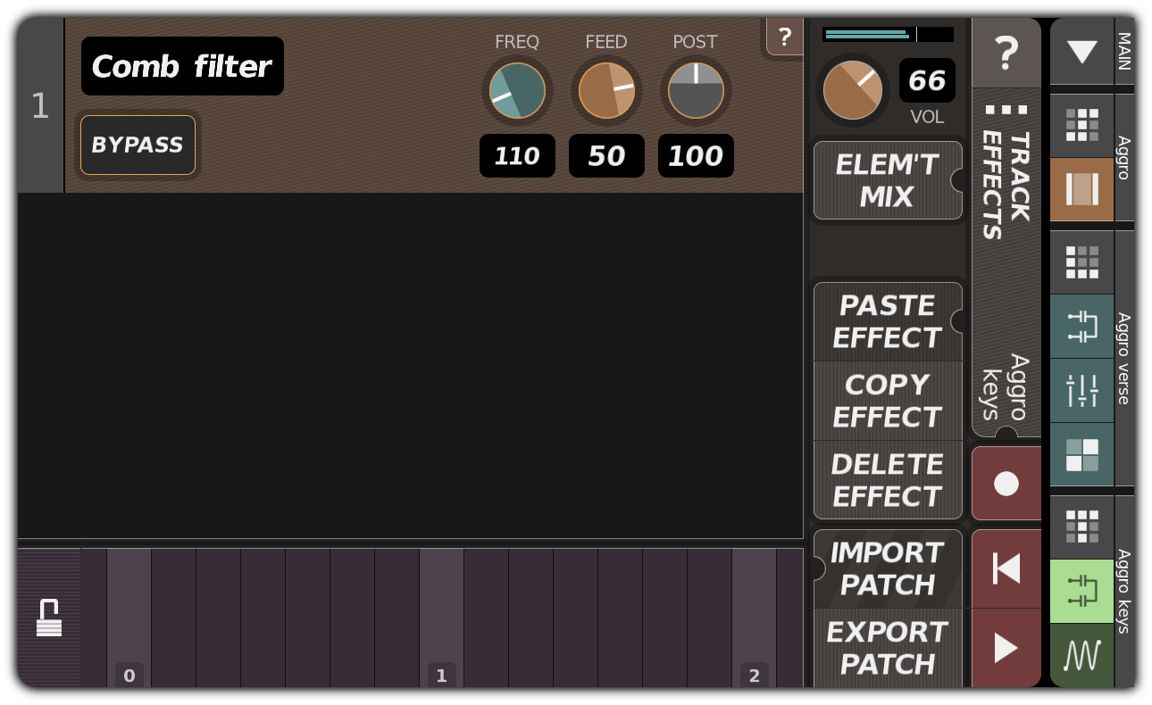 TRACK EFFECTS dialog with comb filter