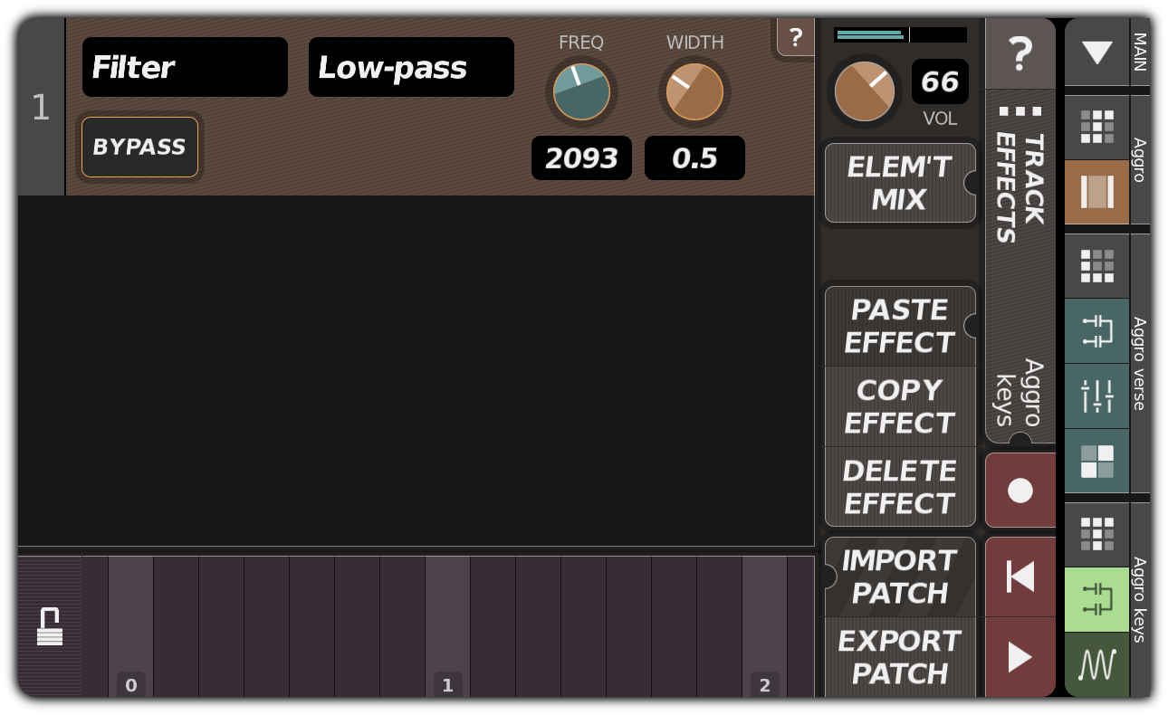 TRACK EFFECTS dialog with filter