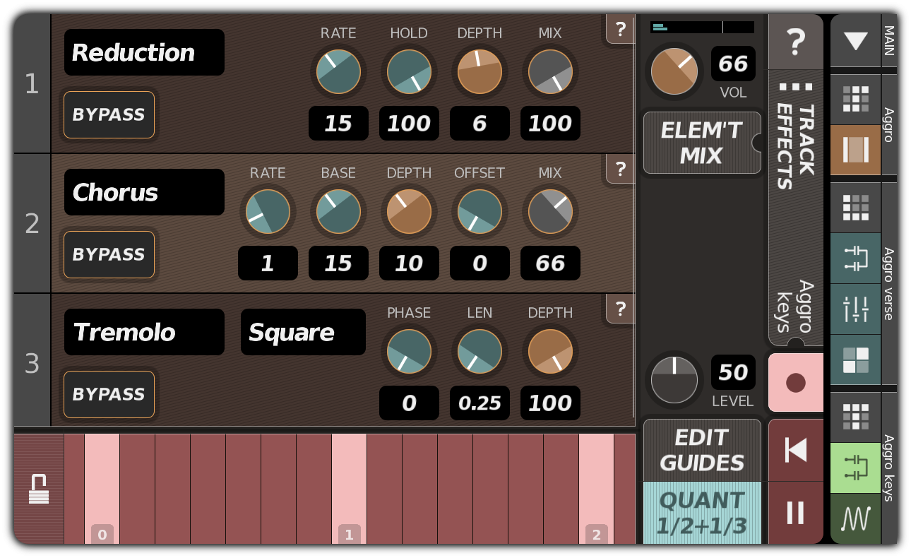 TRACK EFFECTS dialog with recording enabled