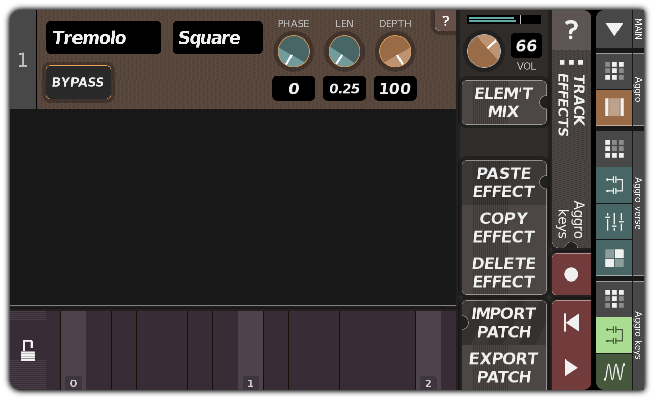 TRACK EFFECTS dialog with tremolo