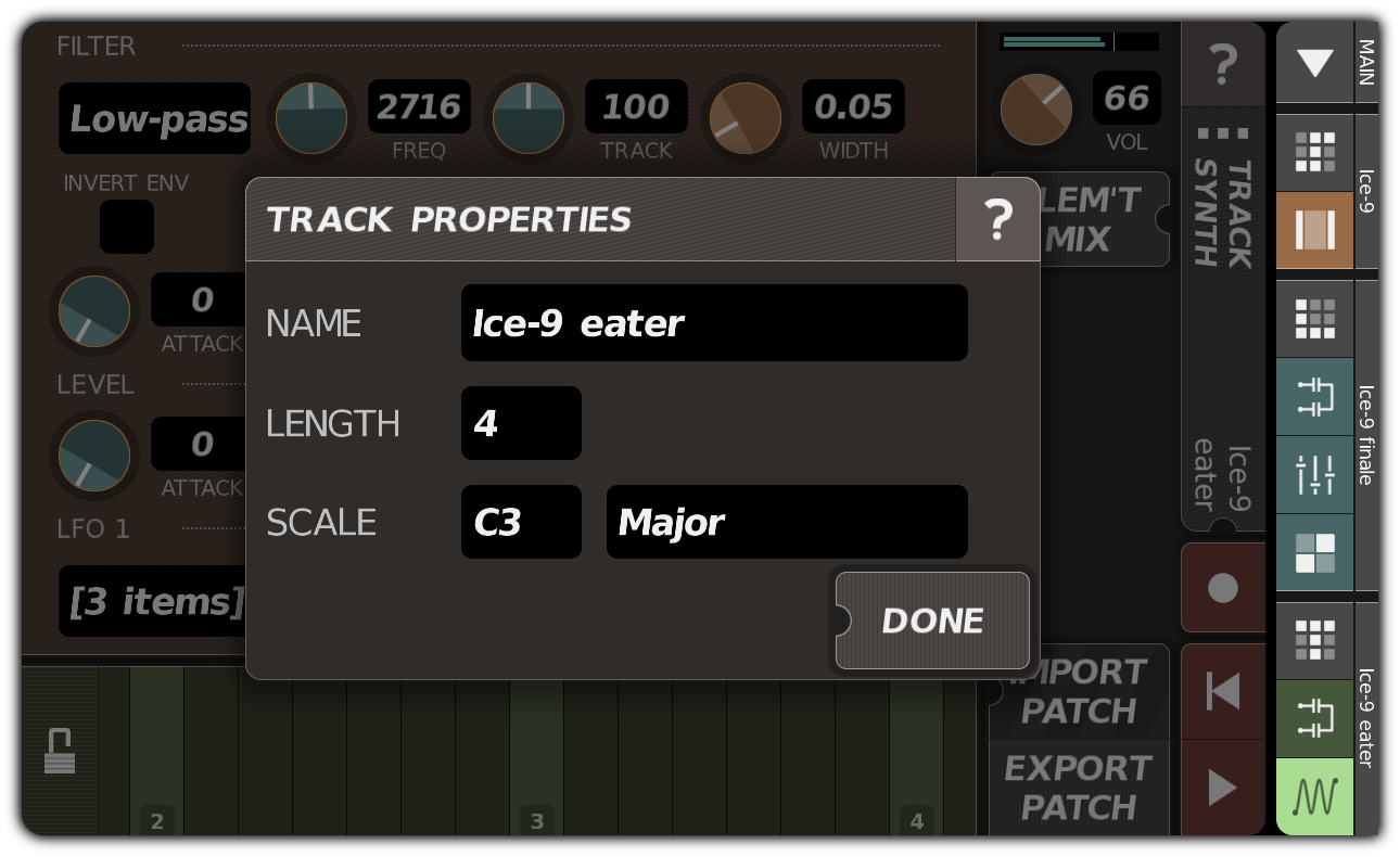 TRACK PROPERTIES dialog