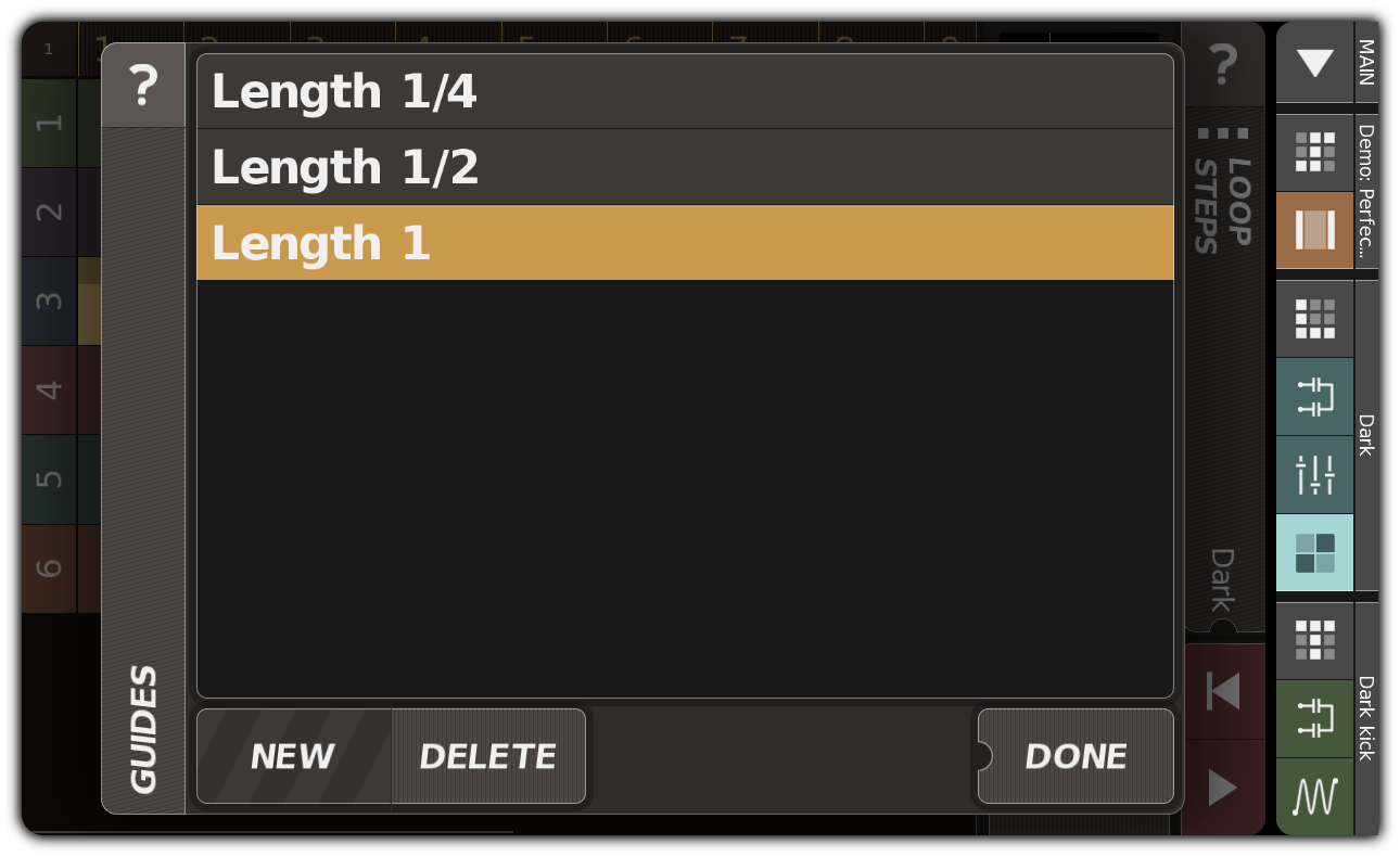 GUIDES dialog showing default guides