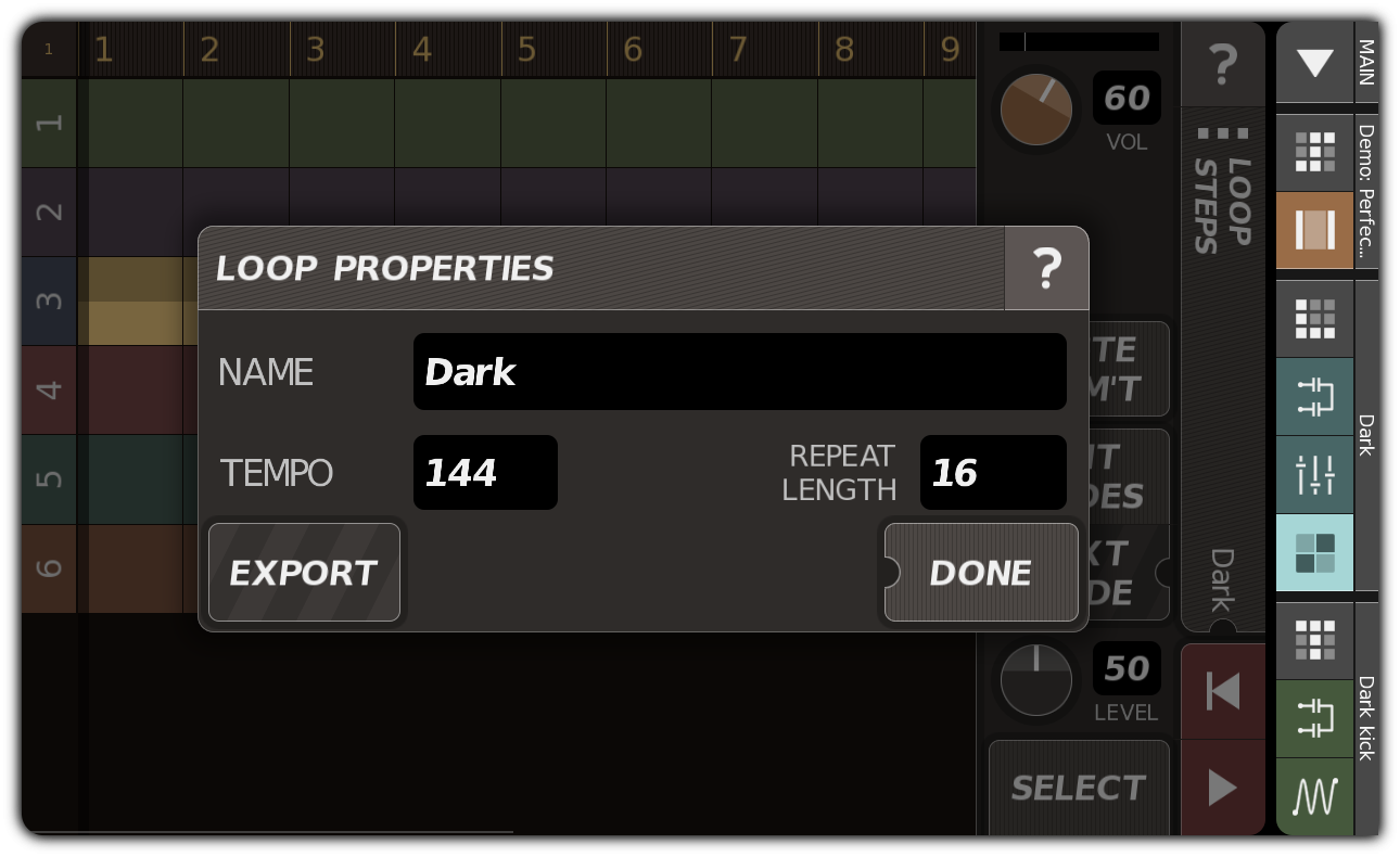 LOOP PROPERTIES dialog