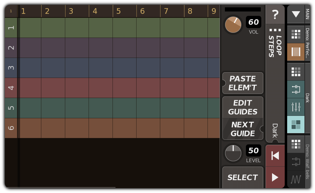 LOOP STEPS dialog with empty patterns