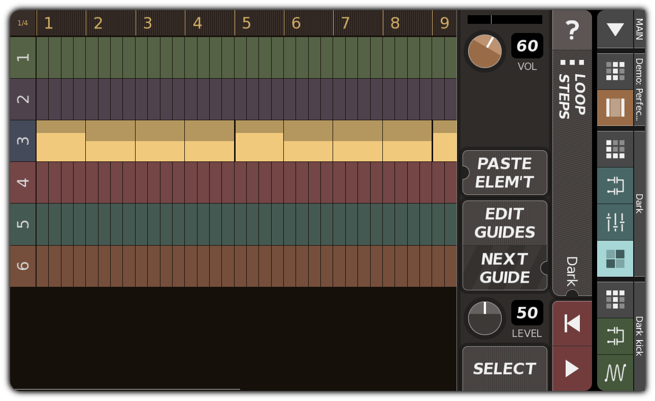 LOOP STEPS dialog with quarter-beat guide