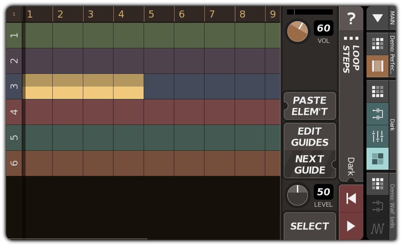 LOOP STEPS dialog with partial kick pattern