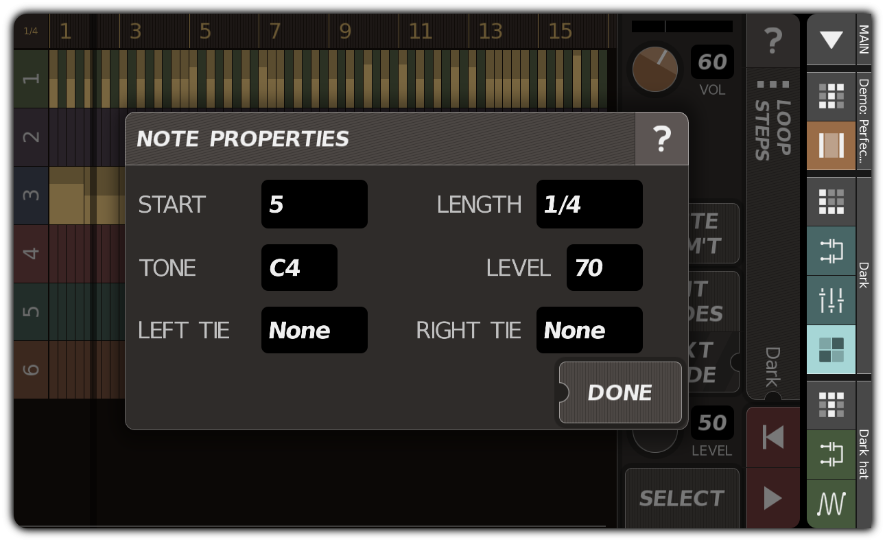 NOTE PROPERTIES dialog