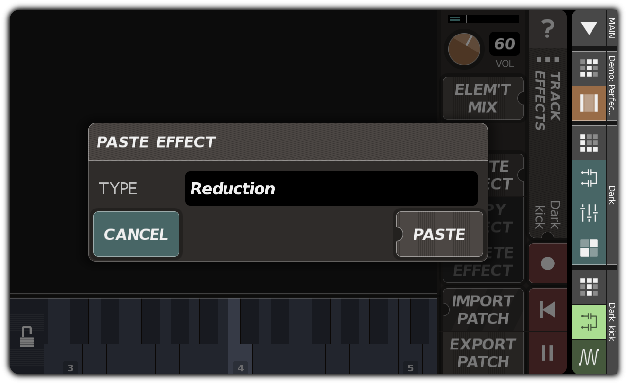 Adding an effect with the PASTE EFFECT dialog