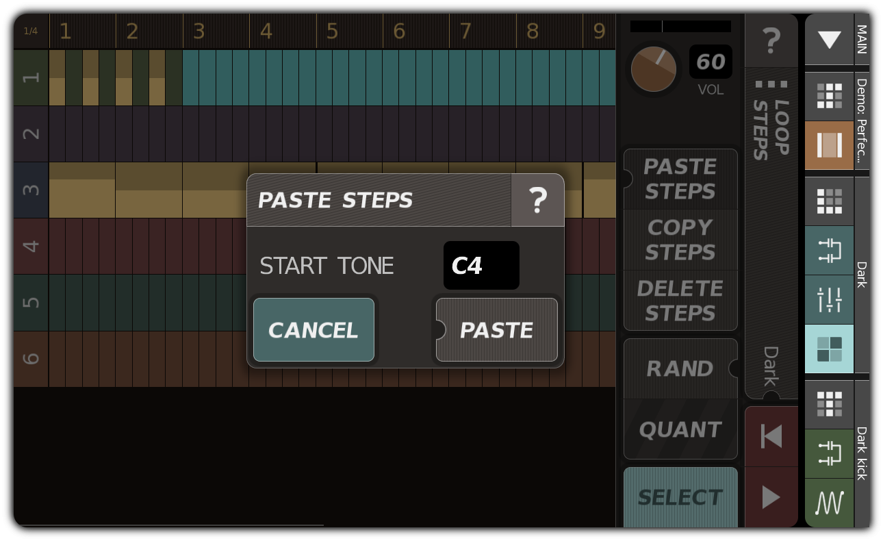 PASTE STEPS dialog