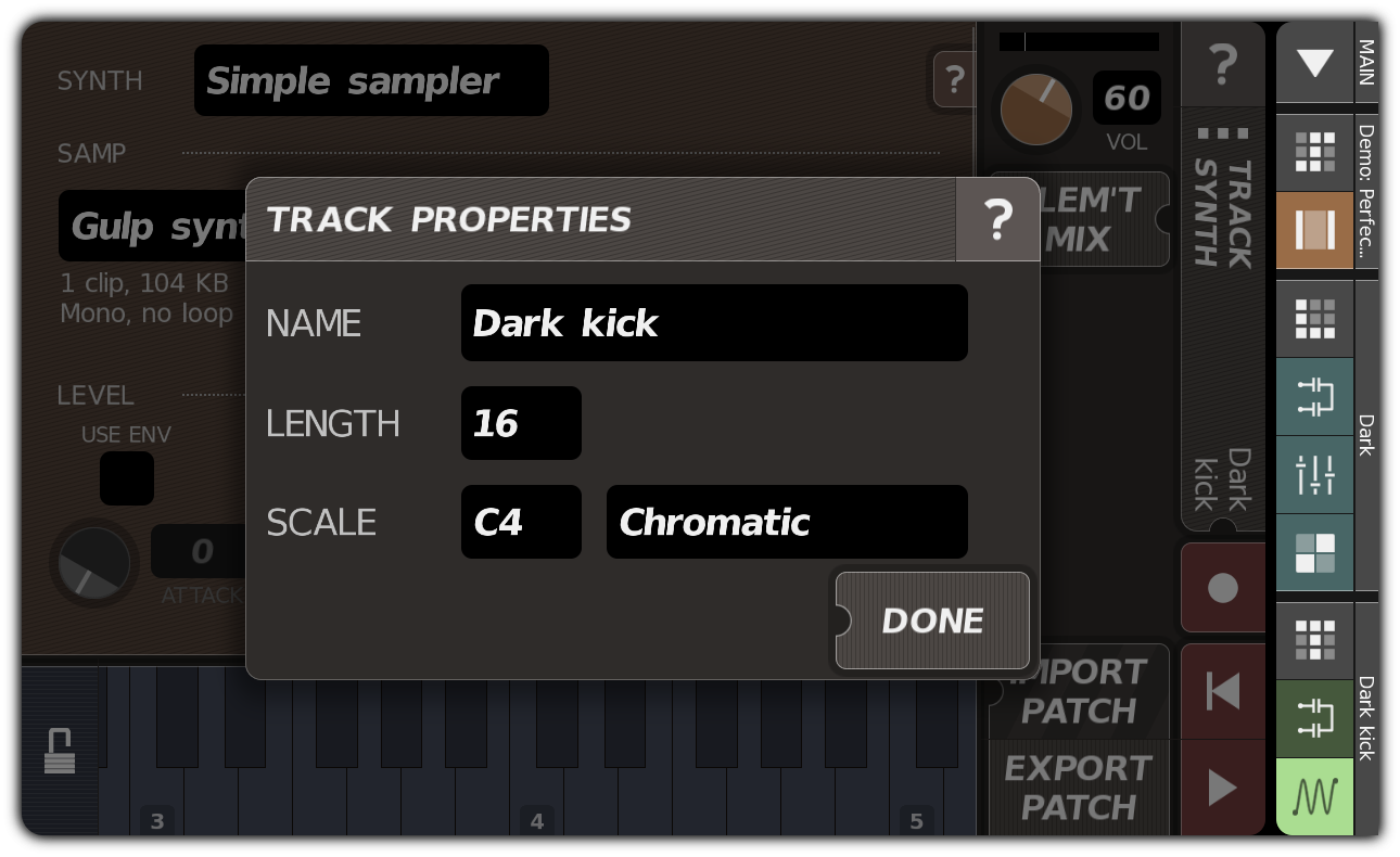 TRACK PROPERTIES dialog